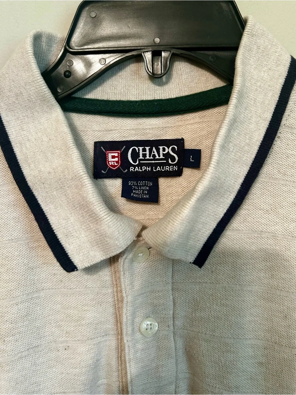 Chaps Ralph Lauren Men's Beige Polo Shirt with Black Trim
